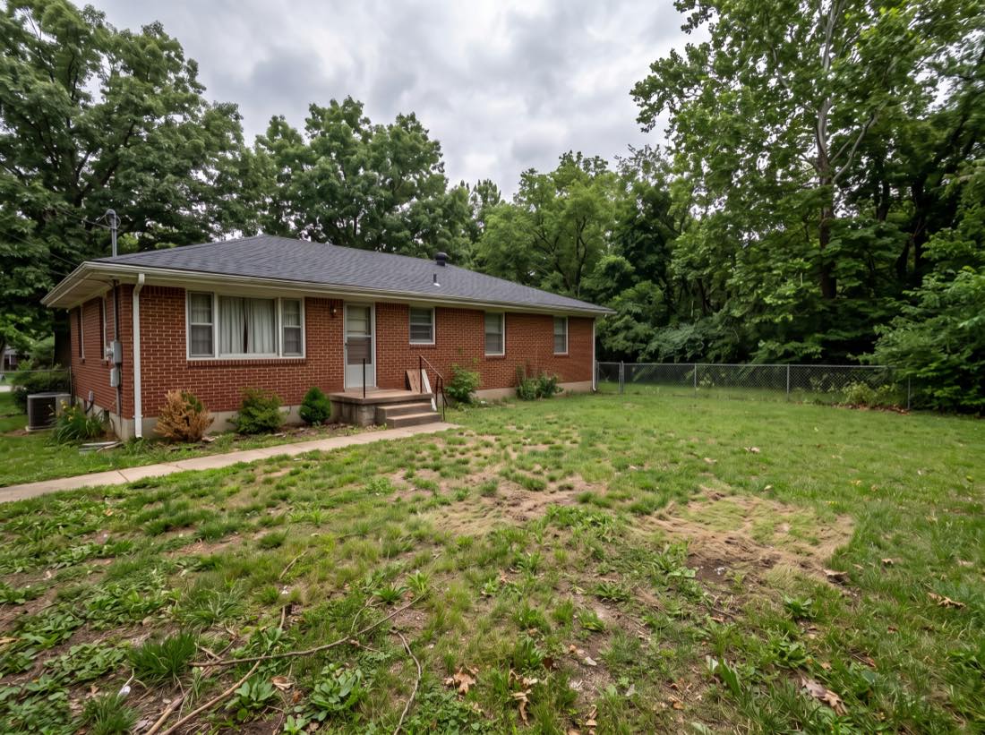 The same backyard cleared after the junk was hauled away